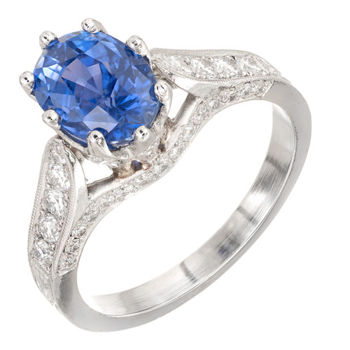 Vintage 2.91ct No Heat Gem Cornflower Blue Sapphire Round Diamond Platinum Ring