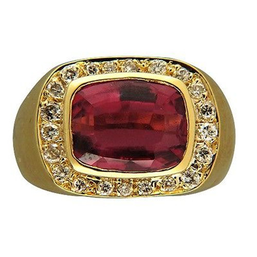 Vintage Cushion 3.80ct Pink Tourmaline .25ct Round Full Cut Diamond 18k Ring