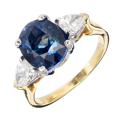 4.35ct Natural Royal Blue Sapphire .66ct Pear Diamond 18k Platinum Ring