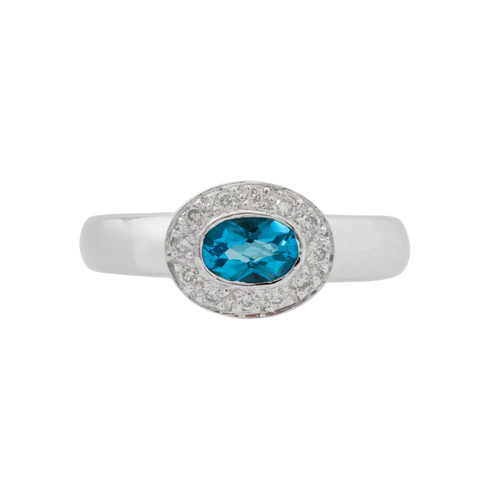 .50 Carat Oval Blue Topaz Diamond Halo Ring