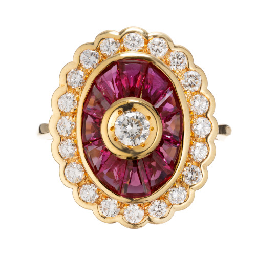 Vintage .60ct Ideal Diamonds 18k Yellow Gold 1.10ct Ruby Baguette Ring