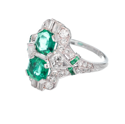 1.20 Carat Emerald Diamond Art Deco Platinum Cocktail Ring