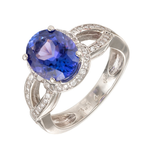 Violet Blue 3.14ct Tanzanite 14k White Gold Diamond Ring
