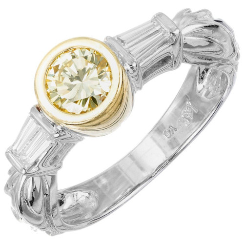 EGL Certified .60 Carat Fancy Yellow Diamond Gold Engagement Ring