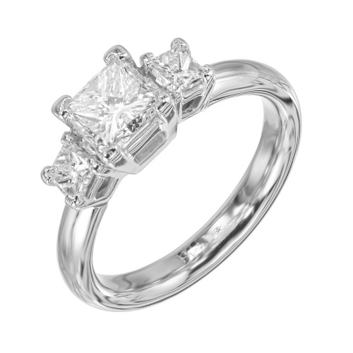 EGL Certificate 1.12 Carat Princess Diamond Three-Stone Platinum Engagement Ring