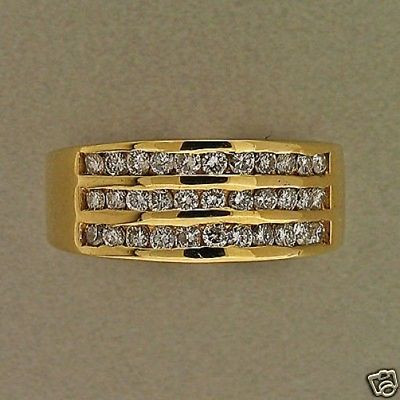Vintage 3 Row Channel Set 14k Gold Dome Ring 33 Full Cut Diamonds Size 4 1/2