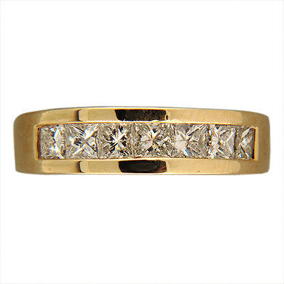 Vintage Flat Tapered Ladies 14k Channel Set 7 Diamond Princess Cut 1.05ct Ring