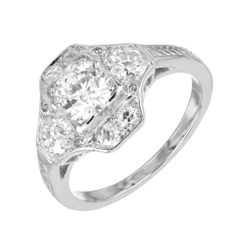 EGL Certified .73 Carat Old European Diamond Platinum Art Deco Engagement Ring