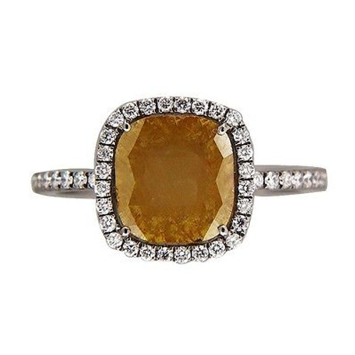 Vintage 1.83ct Cushion Brown Green Diamond 14k Blackened White Gold Halo Ring
