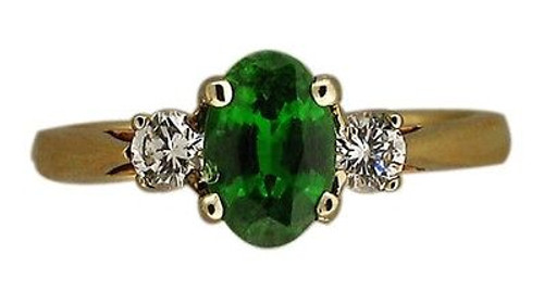 Estate Fine Vivid Green Tsavorite Garnet 1.07ct Full Cut Diamond .25ct Ring