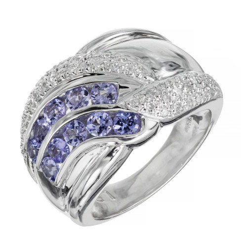 Purple Tanzanite Pave Set Diamond Wide Platinum Band Ring