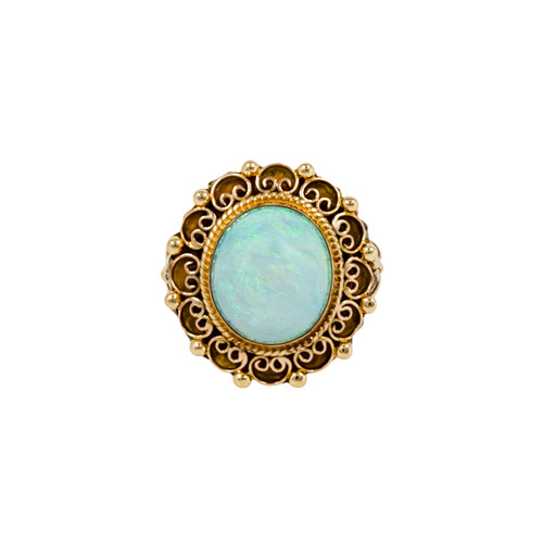 3.50 Carat Blue Green Opal 14k Yellow Gold Cocktail Ring