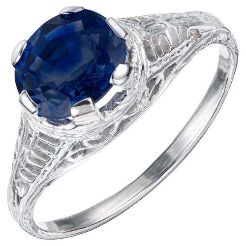 GIA Certified 1.77 Carat Oval Sapphire Gold Filigree Art Deco Engagement Ring