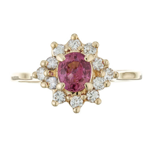 .55 Carat Pink Oval Sapphire Diamond Halo Gold Engagement Ring