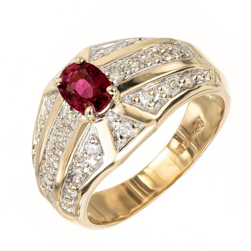 .60 Carat Oval Pink Red Ruby Diamond Bead Set Gold Cocktail Ring
