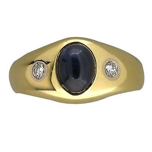 Estate 14k Yellow Gold Gypsy Style Deep Bright Blue Sapphire & Diamond Ring     