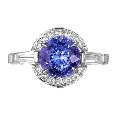 Krementz GIA 3.57 Carat Natural Sapphire Halo Diamond Platinum Engagement Ring