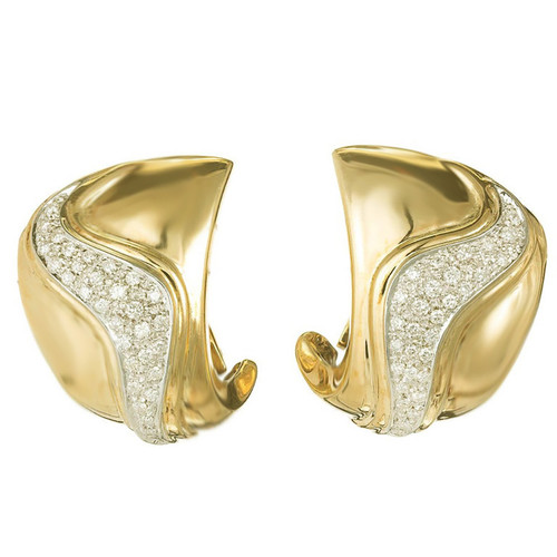 Solelar Diamond Yellow Gold Swirl Earrings