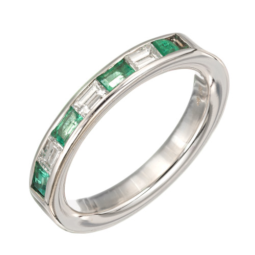OGI 18k White Gold Wedding Band Ring Baguette Channel Set Emerald Diamond 