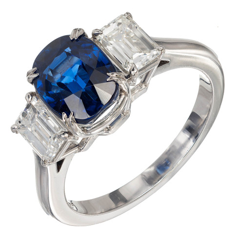 Peter Suchy 3.11 Carat Cushion Cut Sapphire Diamond Platinum Engagement Ring