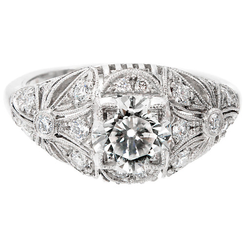 Antique Edwardian Art Deco 1.03ct Transitional Cut Platinum Diamond Ring 