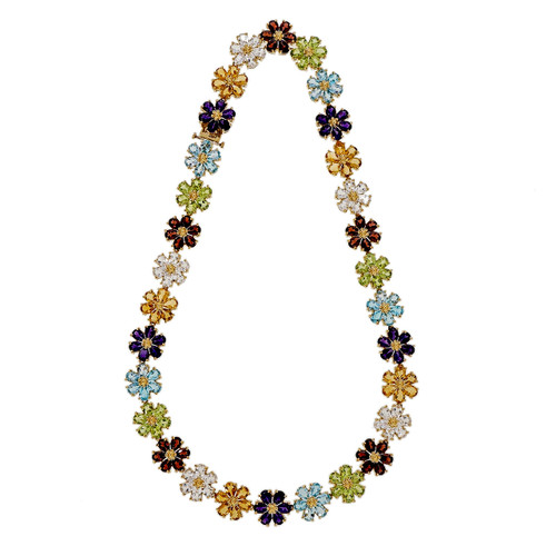 Vintage 1950 – 1960 78.50ct Multi Color Stone 18k Yellow Gold Necklace 