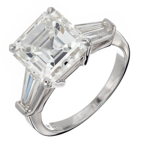 Peter Suchy 4.41ct  Asscher Diamond Baguette Engagement Ring