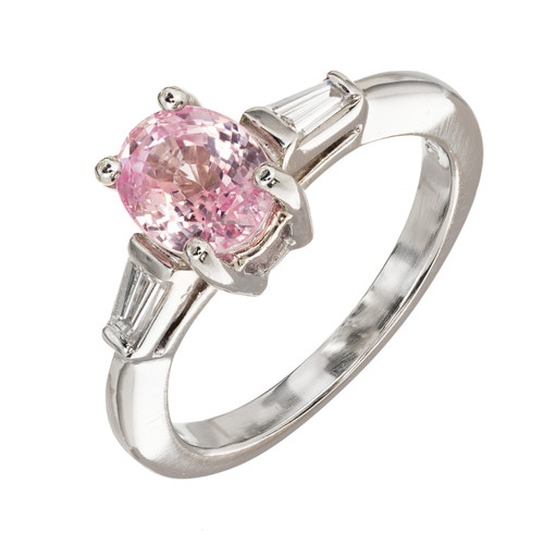 GIA Certified 1.65 Carat Natural Pink Sapphire Diamond Platinum Engagement Ring