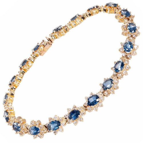 Estate Certified Fine Blue Sapphire 11.05ct Diamond 14k Yellow Gold Bracelet 