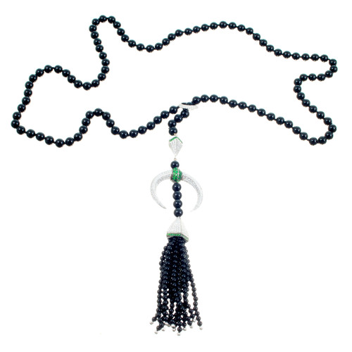 Shaun Leane Tsavorite Garnet Onyx Diamond Gold Tassel Lariat Pendant Necklace