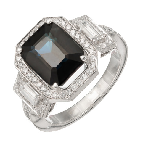 Peter Suchy 4.12 Carat Sapphire Diamond Platinum Triple Halo Engagement Ring