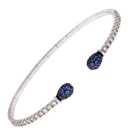 Spark Designer 18k White Gold Diamond Sapphire Cuff Bracelet