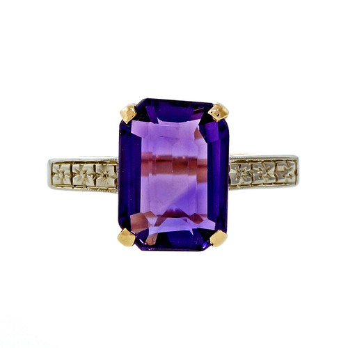 Vintage 1950 – 1960 2.30ct Emerald Cut Amethyst 14k Yellow White Gold Ring 