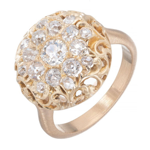 1.75 Carat Diamond Open Work Dome Gold Cocktail Cluster Ring