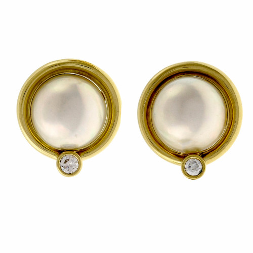 Vintage 1960 19mm Gem Mobe Pearl Diamond Clip Post Earrings 18k 