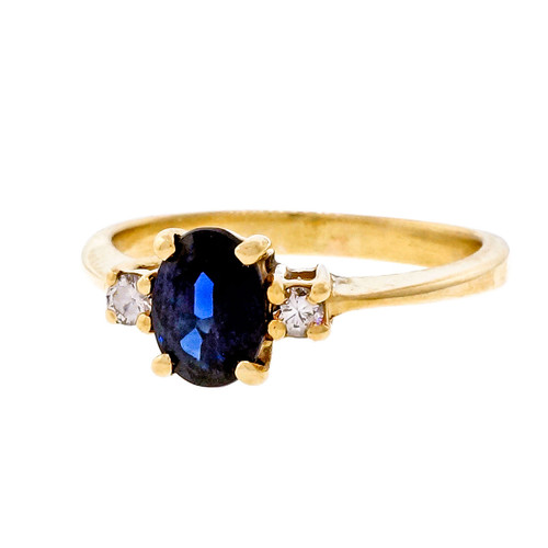 Estate .98ct Fine Oval Sapphire Diamond 14k Yellow Gold Engagement Ring 