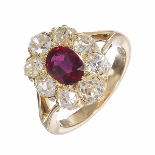 GIA Certified 1.17 Carat Ruby Diamond Halo Gold Engagement Ring