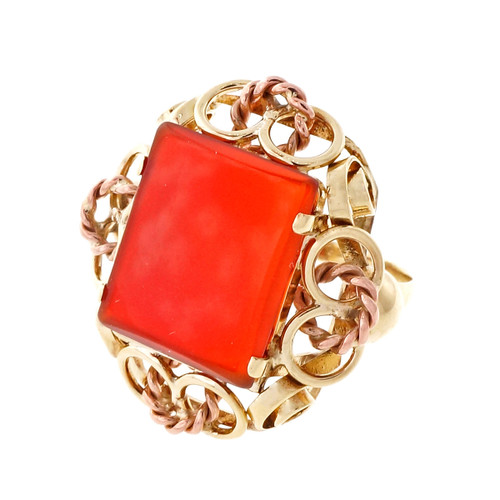 Vintage 1940 Carnelian Ring Pink & Yellow 14k Gold