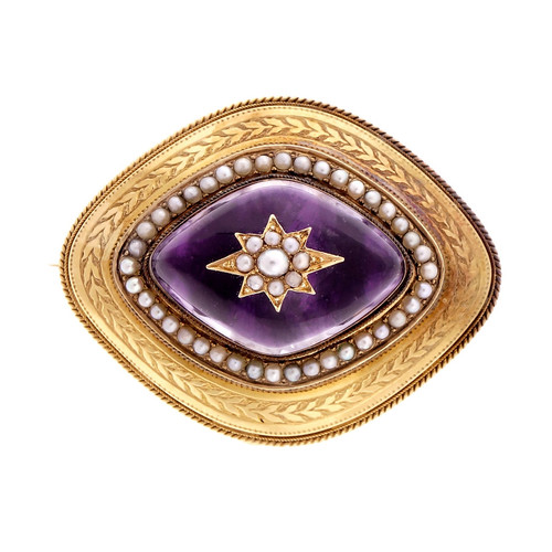 Victorian Natural Quartz Rock Crystal Pin Pendant Purple 14k Gold Chatanelle
