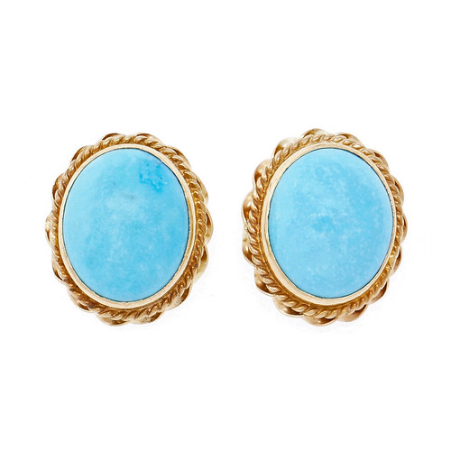 Vintage 1960 Turquoise Pierced Earrings 14k Yellow Gold 