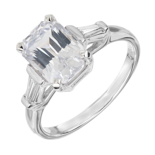 GIA 3.18 Carat Natural White Sapphire Diamond Platinum Engagement Ring