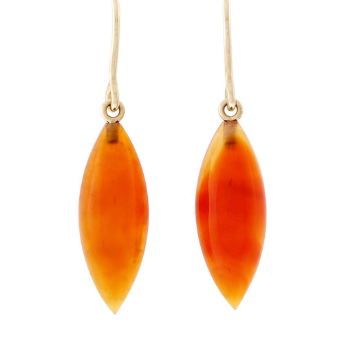 Peter Suchy Orange Translucent Calcedony Dangle Earrings 14k Yellow Gold 