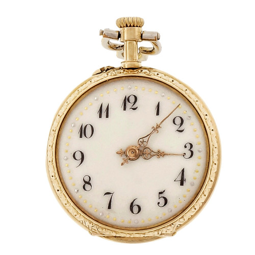 LeCoultre Antique Pendant Watch 1890 Lever Set 18k Gold With Enamel 