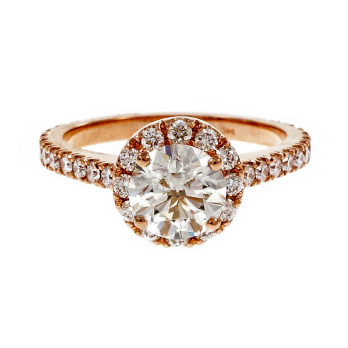 Peter Suchy Round Halo Diamond Engagement Ring 14k Pink Gold GIA Certified 