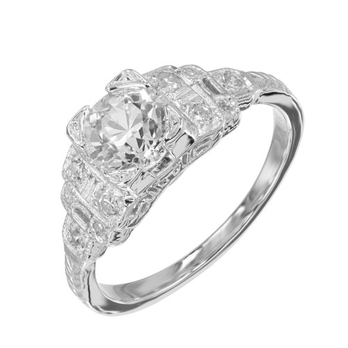 EGL .88 Carat Diamond Old European Cut Art Deco Platinum Engagement Ring EGL .88 Carat Diamond Old European Cut Art Deco Platinum Engagement Ring