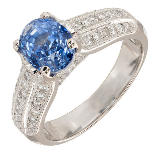 Gem Oval Sapphire JA Diamond Ring 18k White Gold