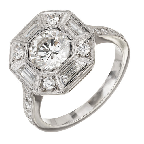 Peter Suchy Diamond Engagement Ring Art Deco Inspired Platinum