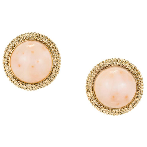 Large Pink Dome Coral Mid Century Yellow Gold Clip Post Earrings
