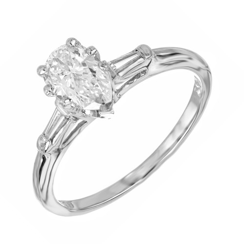EGL Certified .58 Carat Pear Shaped Diamond Three-Stone Gold Engagement Ring