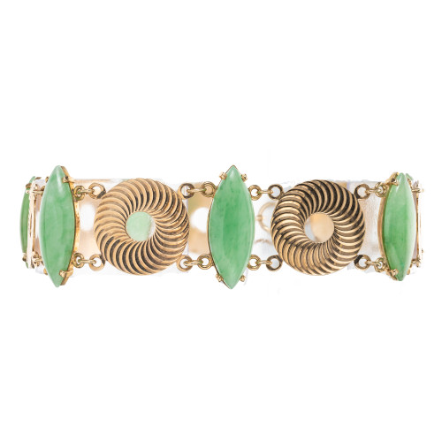 Larter & Sons GIA Certified Natural Green Jadeite Jade Marquise Gold Bracelet